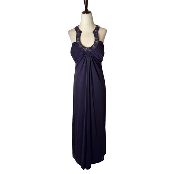 Xscape‎ Dress Women 6 Purple High Waist Fit And Flare Halter Pleated Gown Party - Picture 1 of 13